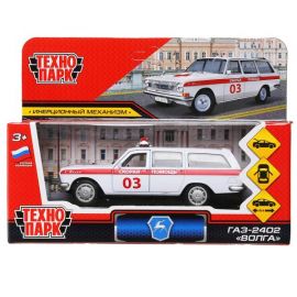 Машина металл ГАЗ-2402 "ВОЛГА" СКОРАЯ 12 см, двери, багаж, белая, в кор. 303651 303651