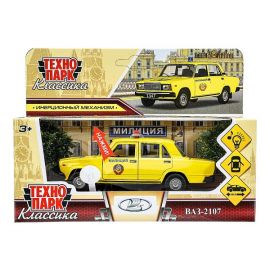 Машина металл ваз-2107 ПОЛИЦИЯ, св-зв, длина 12 см, дв, баг,ин, желтый, кор. Технопарк в кор.2*36шт 384359