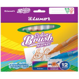 Фломастеры с кистевым пишущим узлом Luxor "Color Brush", 12цв., смываемые, картон, европодвес 6106/Box 12