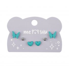 Серьги MESHU, бижутерия, голубые, 3 пары, европодвес MS_60717