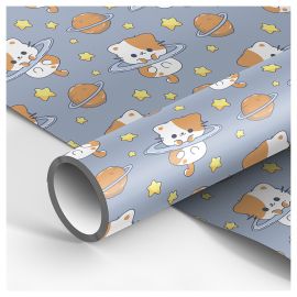 Упаковочная бумага глянц. 70*100см, MESHU "Space kitten", 80г/м2 MS_62840