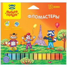 Фломастеры Мульти-Пульти "Енот во Франции", 18цв., смываемые, картон, европодвес WP_10718