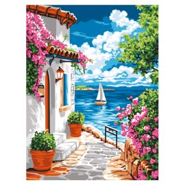 Картина по номерам на картоне ТРИ СОВЫ "Греческая улочка", 30*40, с акриловыми красками и кистями КК3040_57391