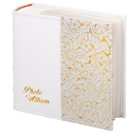 Фотоальбом BRAUBERG на 300 фото 10*15 см, под кожу, бумажные страницы, бокс, белый+золото, 391117 391117