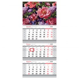 Календарь квартальный 3 бл. на 3 гр., 295*660 мм BG "Цветы", с бегунком, 2026г. 380947