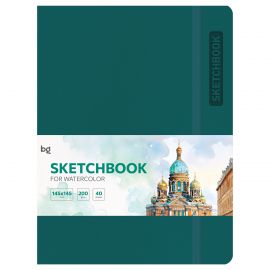Скетчбук для акварели 40л., А5 BG "Bright. Teal", кожзам, на резинке, 200г/м2 CА540с_61745