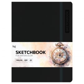Скетчбук для акварели 40л., А5 BG "Bright. Black", кожзам, на резинке, 200г/м2 CА540с_61746