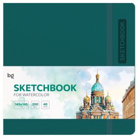 Скетчбук для акварели 40л., 145*145 BG "Bright. Teal", кожзам, на резинке, 200г/м2 Cк40с_61741