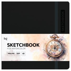 Скетчбук для акварели 40л., 145*145 BG "Bright. Black", кожзам, на резинке, 200г/м2 Cк40с_61742