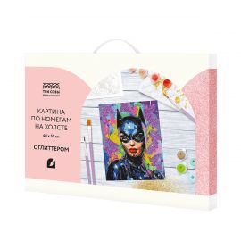 Картина по номерам на холсте с глиттером ТРИ СОВЫ "Женщина-кошка", 40*50, с акриловыми красками и кистями КХг4050_57065