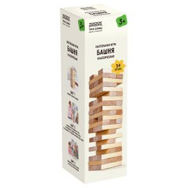 Игра настольная ТРИ СОВЫ "Башня классическая", 54 деревянных бруска, уголок для сборки, картонная коробка НИ_65729