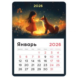 Календарь отрывной на магните, 130*180 мм склейка BG "Девочка и лис", 2026г. 380909