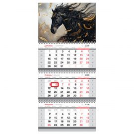 Календарь квартальный 3 бл. на 3 гр., 295*660 мм BG "Черная грация", с магнитным бегунком, 2026г, фольга 380935