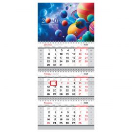 Календарь квартальный 3 бл. на 3 гр., 295*660 мм BG "Планеты", с бегунком, 2026г. 380938