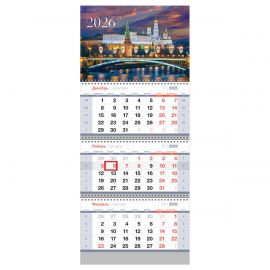 Календарь квартальный 3 бл. на 3 гр., 295*700 мм BG Standard "Москва", с бегунком, 2026г. 380977