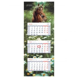 Календарь квартальный 3 бл. на склейке, 340*840 мм BG Люкс прямой "Ромашковое поле", с бегунком, 2026г. 380979