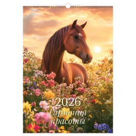 Календарь настенный перекидной на гребне, 340*480 мм 6л. BG "Лошади", 2026г. 381920