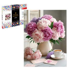 Алмазная  мозаика (набор для творчества) арт. 70845 / 25 БУКЕТ ПИОНОВ, размер: 30x40 см, (27 цветов страз, холст на подрамнике с напечатанной картиной, покрытый клеевым слоем и защитной пленкой, пакет 70845