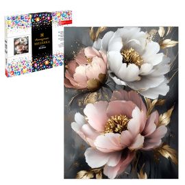 Алмазная  мозаика (набор для творчества) арт. 70846 / 25 ПИОНЫ С ЗОЛОТОМ, размер: 30x40 см, (25 цветов страз, холст на подрамнике с напечатанной картиной, покрытый клеевым слоем и защитной пленкой, па 70846