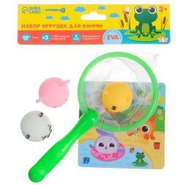 Игрушки для ванны Крошка Я «Кругляшики», мягкий пазл, сачок, набор 5 шт. 9132538