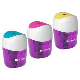 Точилка пластиковая Berlingo "SuperTwist" 1 отверстие, контейнер, ассорти, блистер BBp_15006