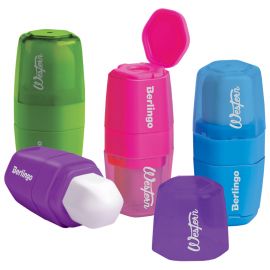 Точилка пластиковая с ластиком Berlingo "Western" 1 отверстие, контейнер, ассорти BLc_00140