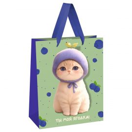 Пакет подарочный 11*14*6,5см MESHU "Berry cat", матовая ламинация MS_66217
