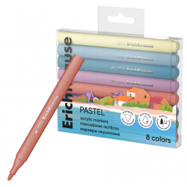 Маркеры акриловые ErichKrause Art Spirit Pastel c пулевидным наконечником 8 цветов (в ПЭТ-боксе  с европодвесом 8 шт) 61841