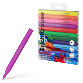 Маркеры акриловые ErichKrause Art Spirit с наконечником кистью 12 цветов (в ПЭТ-боксе с европодвесом 12 шт) 61840