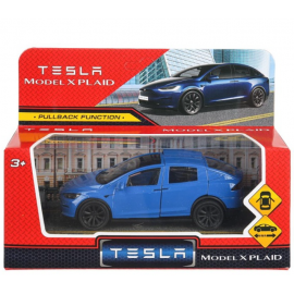 Машина металл tesla model x plaid 12 см, двери, синий, кор 404339 404339