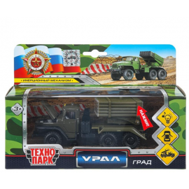 Машина металл УРАЛ -град ВОЕННЫЙ, свет+звук, открыв. двери, инерц 399272 399272