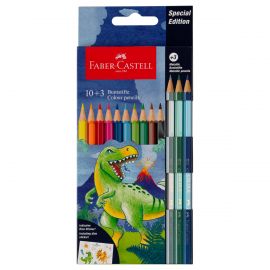 Карандаши цветные Faber-Castell "Dinosaur", 10 цв. + 3 цв. металл. + наклейки, заточен., картон, европодвес 111213