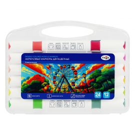 Маркеры акриловые Гамма "Классические", двухцветные, 12шт., 24 цв., пластик.бокс 14062025_12