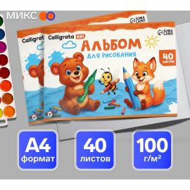 Альбом для рисования Calligrata А4, 40 листов, на скрепке, плотность листов 100 г/м², обложка из мелованного картона, МИКС 5666534