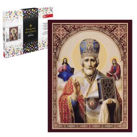 Алмазная  мозаика (набор для творчества) арт. 59809 / 25 СВЯТОЙ НИКОЛАЙ, размер: 30*40 см, (28 цветов страз, холст на подрамнике с напечатанной картиной, покрытый клеевым слоем и защитной пленкой, пакеты со стразами, лоток для страз, стилус, силикон 59809