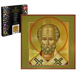 Набор для творчества Алмазная  мозаика с частичной выкладкой арт. 65601 / 25 НИКОЛАЙ ЧУДОТВОРЕЦ, размер: 30*30 см, (9 цветов страз, холст на подрамнике с напечатанной картиной, покрытый клеевым слоем и защитной пленкой, пакеты со стразами, стилус, ло 65601