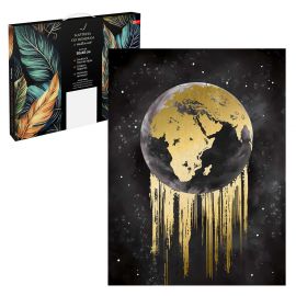 Набор для творчества Картина по номерам с поталью арт. 67970 / 25 ПЛАНЕТА, размер: 30х40 см, (10 цвета (-ов), холст на  деревянном подрамнике с напечатанной схемой рисунка, краски акриловые на водной основе (упакованы в вакуумную упаковку), кисти худ 67970