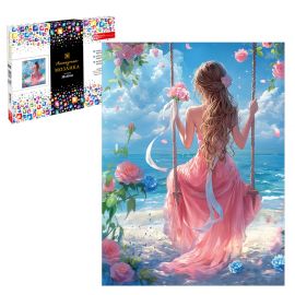 Алмазная  мозаика (набор для творчества) арт. 70852 / 25 ДЕВУШКА НА КАЧЕЛЯХ, размер: 30x40 см, (27 цветов страз, холст на подрамнике с напечатанной картиной, покрытый клеевым слоем и защитной пленкой, пакеты со стразами, стилус, лоток для страз, сили 70852