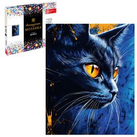 Алмазная  мозаика (набор для творчества) арт. 70862 / 16 СИНИЙ КОТ, размер: 40x50 см, (25 цветов страз, холст на подрамнике с напечатанной картиной, покрытый клеевым слоем и защитной пленкой, пакеты со стразами, стилус, лоток для страз, силикон для с 70862