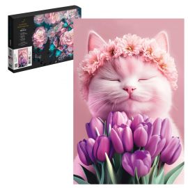 Набор для творчества Картина по номерам арт. 71246 / 40 КОТ С ТЮЛЬПАНАМИ, размер: 20х30 см, (15 цвета (-ов), холст на  деревянном подрамнике с напечатанной схемой рисунка, контрольный лист с нанесенной схемой, краски акриловые на водной основе (упако 71246