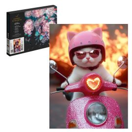 Набор для творчества Картина по номерам арт. 71257 / 24 КОТ НА МОТОЦИКЛЕ, размер: 30х40 см, (19 цвета (-ов), холст на  деревянном подрамнике с напечатанной схемой рисунка, контрольный лист с нанесенной схемой, краски акриловые на водной основе (упако 71257