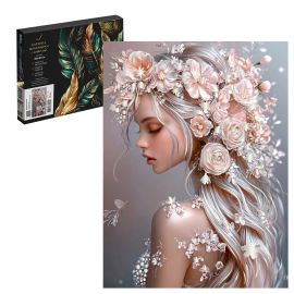 Набор для творчества Картина по номерам с поталью арт. 71281 / 24 ДЕВУШКА-ВЕСНА, размер: 30х40 см, (18 цвета (-ов), холст на  деревянном подрамнике с напечатанной схемой рисунка, краски акриловые на водной основе (упакованы в вакуумную упаковку), кис 71281