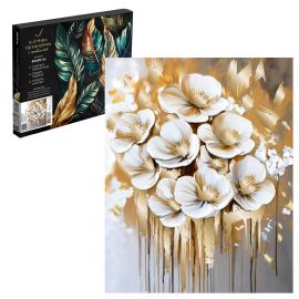 Набор для творчества Картина по номерам с поталью арт. 71285 / 16 БЕЛЫЕ ЦВЕТЫ, размер: 40х50 см, (23 цвета (-ов), холст на  деревянном подрамнике с напечатанной схемой рисунка, краски акриловые на водной основе (упакованы в вакуумную упаковку), кисти 71285