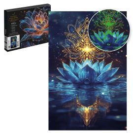 Набор для творчества Картина по номерам со светящимися красками арт. 71293 / 24 ЛОТОС И МАНДАЛА, размер: 30х40 см, (20 цвета (-ов), холст на  деревянном подрамнике с напечатанной схемой рисунка, краски акриловые на водной основе (упакованы в вакуумну 71293