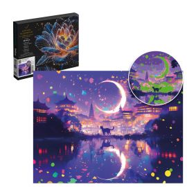 Набор для творчества Картина по номерам со светящимися красками арт. 71296 / 24 ПРОГУЛКА ПОД ЛУНОЙ, размер: 30х40 см, (19 цвета (-ов), холст на  деревянном подрамнике с напечатанной схемой рисунка, краски акриловые на водной основе (упакованы в вакуу 71296