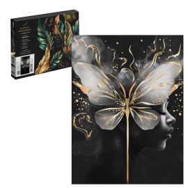 Набор для творчества Картина по номерам с поталью на черном холсте арт. 71300 / 24 ДЕВУШКА С БАБОЧКОЙ, размер: 30х40 см, (13 цвета (-ов), холст на  деревянном подрамнике с напечатанной схемой рисунка, краски акриловые на водной основе (упакованы в ва 71300