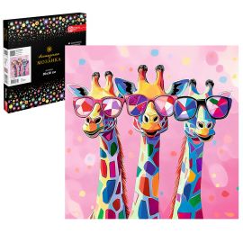 Алмазная мозаика с частичной выкладкой (набор для творчества), ТРИ ЖИРАФА, 30*30 см, форма страз: круглая, 15 цветов страз, картонная коробка 71435
