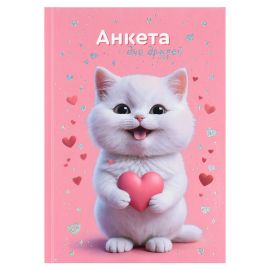 Анкета для друзей, формат А5, 145х205 мм, 128 листов, твёрдый переплёт 7БЦ, глянцевая ламинация, тиснение фольгой, 72287