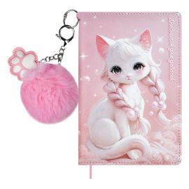 Дневничок для девочек, формат А6+, 96 л., твёрдый переплёт с поролоном, искусственная кожа "Наппа", аппликация из меха, печать полноцветная, брелок из искусственного меха в комплекте 72825