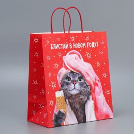 Пакет подарочный новогодний крафтовый «Блистай», 28×32×15 см 9524142